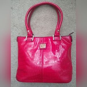Vintag Anne Klein Red Faux  Leather Crocodile Shoulder Bag purse holiday  party
